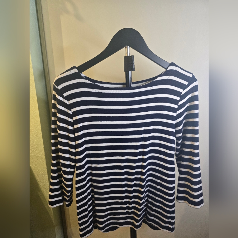 Workshop Republic Clothing Navy and White Striped Long Sleeve Top